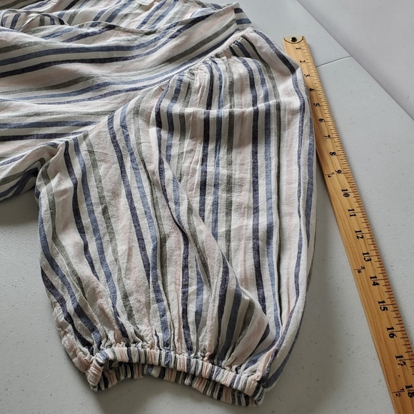 Caslon Linen Blend Striped Puff Sleeve Top Size XL V-Neck Popover Casual Coastal - Picture 8 of 12